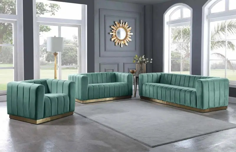 Meridian Furniture - Marlon 3 Piece Living Room Set In Mint - 603Mint-S-3Set