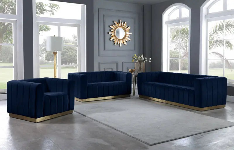 Meridian Furniture - Marlon 3 Piece Living Room Set In Navy - 603Navy-S-3Set