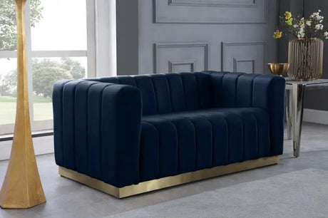 Meridian Furniture - Marlon 3 Piece Living Room Set In Navy - 603Navy-S-3Set