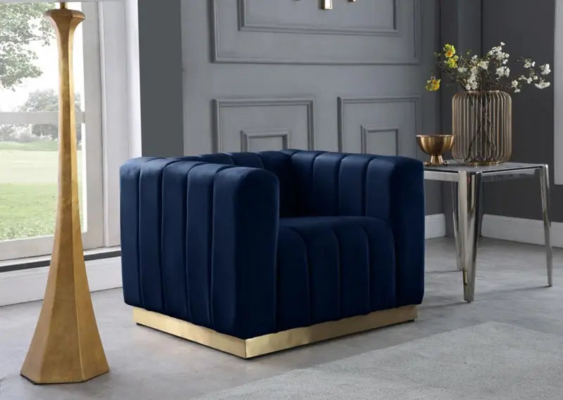 Meridian Furniture - Marlon 3 Piece Living Room Set In Navy - 603Navy-S-3Set