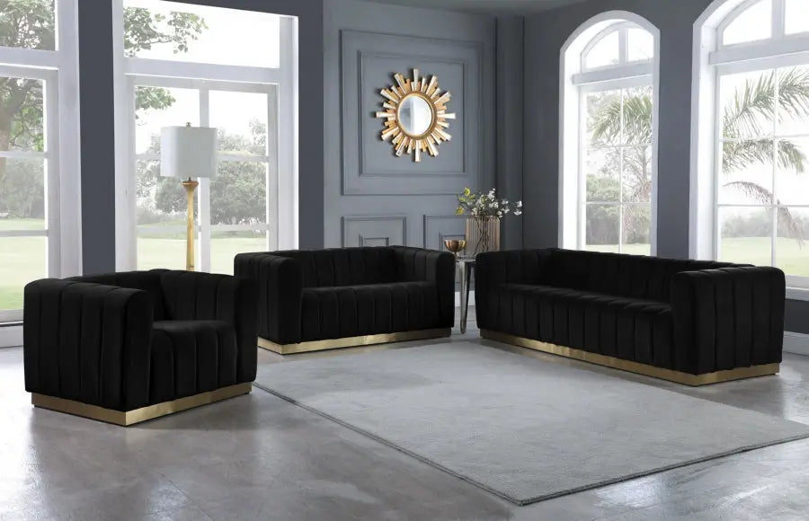 Meridian Furniture - Marlon Velvet Loveseat In Black - 603Black-L