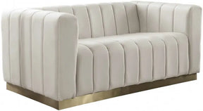 Marlon Velvet Loveseat In Cream - 603Cream-L | Meridian