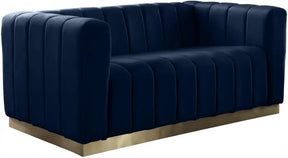 Marlon Velvet Loveseat In Navy - 603Navy-L | Meridian