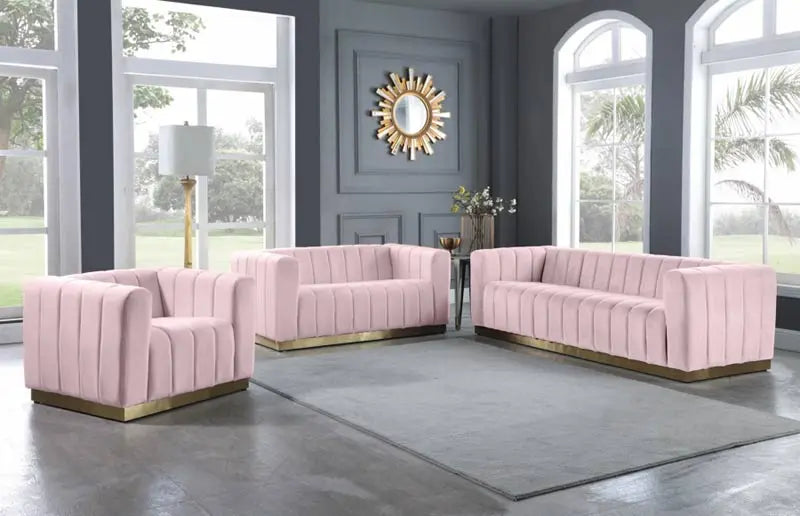 Meridian Furniture - Marlon Velvet Loveseat In Pink - 603Pink-L