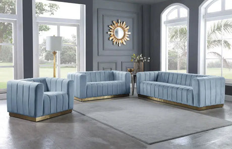 Meridian Furniture - Marlon Velvet Loveseat In Sky Blue - 603Skyblu-L