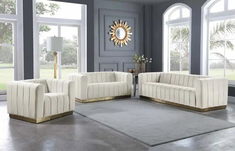 Meridian Furniture - Marlon Velvet Sofa In Cream - 603Cream-S