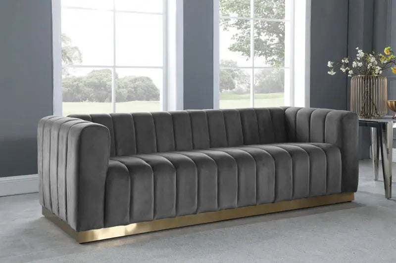 Meridian Furniture - Marlon Velvet Sofa In Grey - 603Grey-S