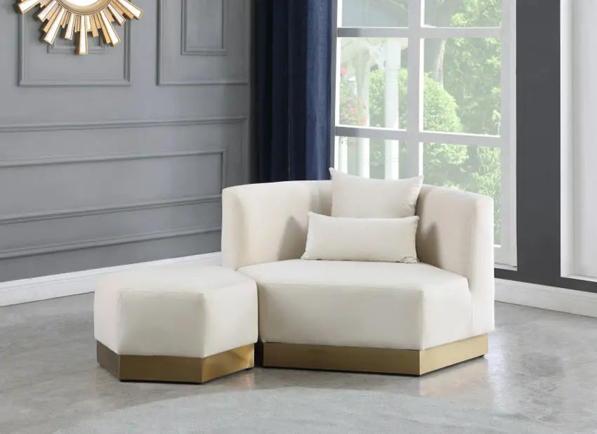 Meridian Furniture - Marquis Velvet Ottoman In Cream - 600Cream-Ott