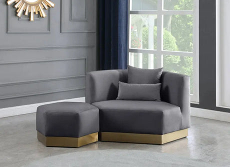 Meridian Furniture - Marquis Velvet Ottoman In Grey - 600Grey-Ott