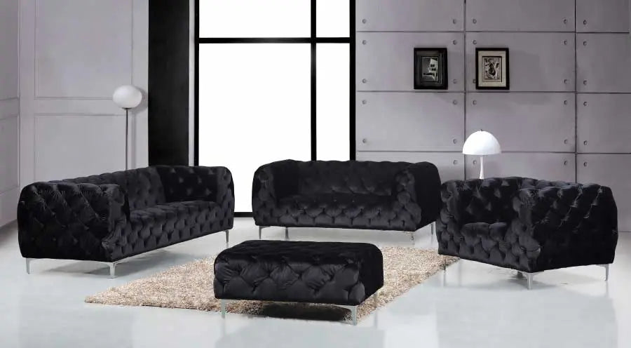 Meridian Furniture - Mercer 3 Piece Living Room Set In Black - 646Bl-S-3Set