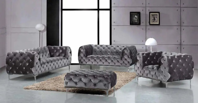 Meridian Furniture - Mercer 3 Piece Living Room Set In Grey - 646Gry-S-3Set