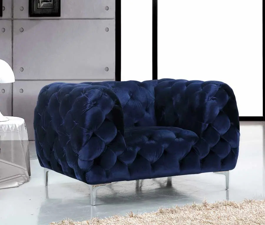 Meridian Furniture - Mercer 3 Piece Living Room Set In Navy - 646Navy-S-3Set