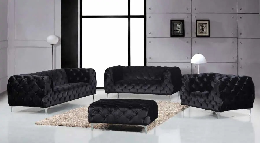 Meridian Furniture - Mercer Velvet Ottoman In Black - 646Bl-Ott