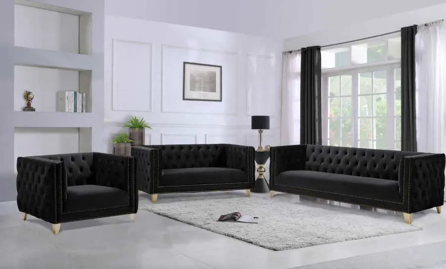 Meridian Furniture - Michelle 3 Piece Living Room Set In Black - 652Black-S-3Set