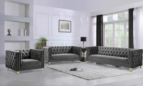 Meridian Furniture - Michelle 3 Piece Living Room Set In Grey - 652Grey-S-3Set