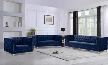 Meridian Furniture - Michelle 3 Piece Living Room Set In Navy - 652Navy-S-3Set