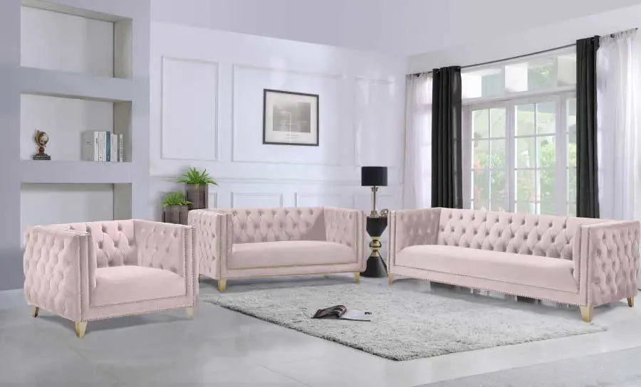 Meridian Furniture - Michelle 3 Piece Living Room Set In Pink - 652Pink-S-3Set