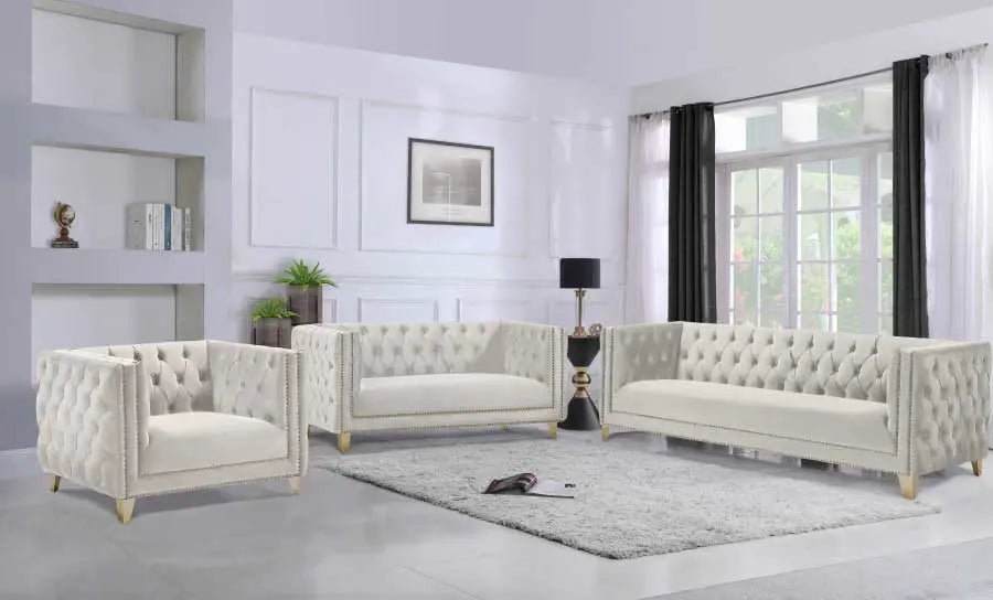 Meridian Furniture - Michelle 3 Piece Living Room Set In White - 651White-S-3Set