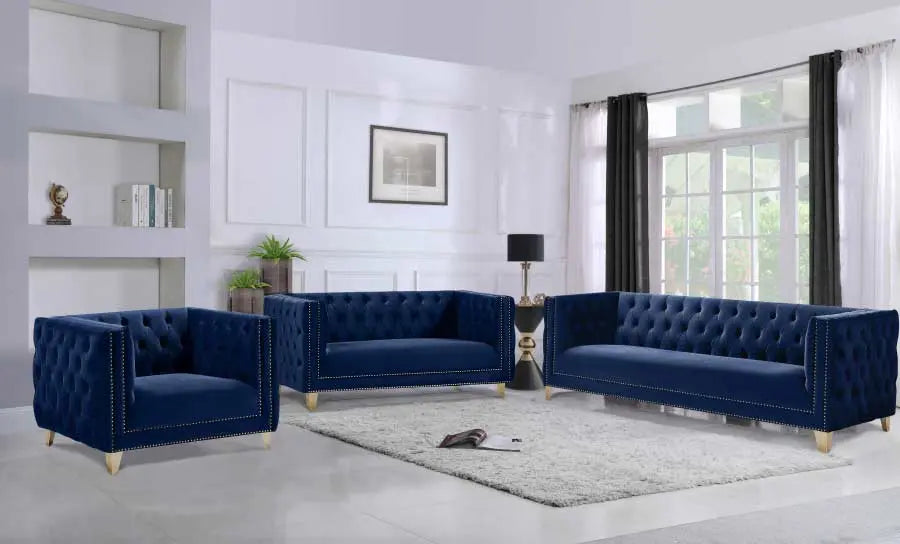 Meridian Furniture - Michelle Velvet Loveseat In Navy - 652Navy-L