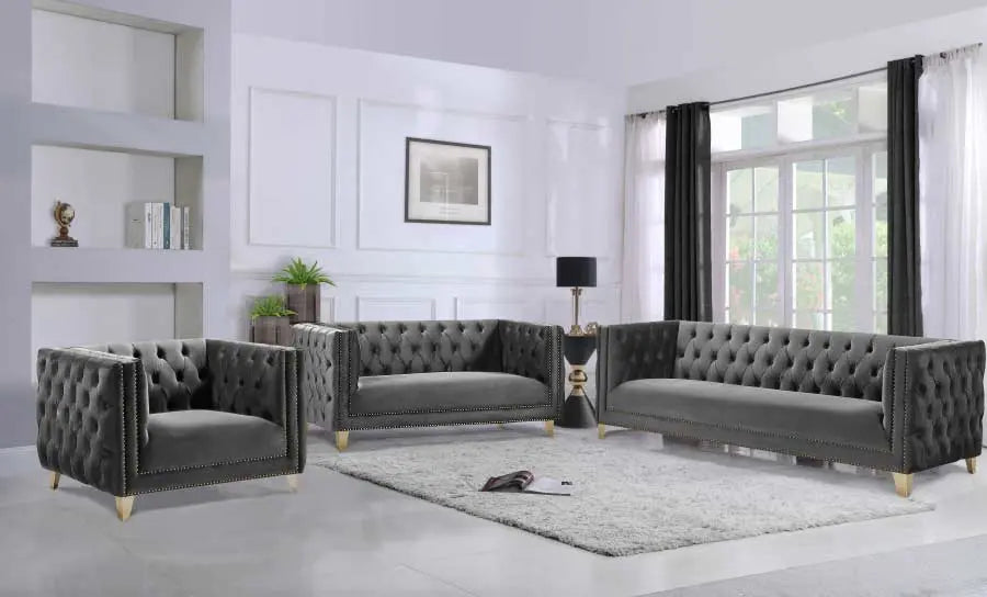 Meridian Furniture - Michelle Velvet Sofa In Grey - 652Grey-S