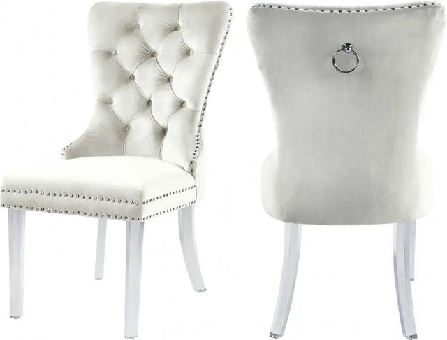 Meridian Furniture - Miley Velvet Dining Chair With Acrylic Legs Set Of 2 In Cream - 746Cream-C