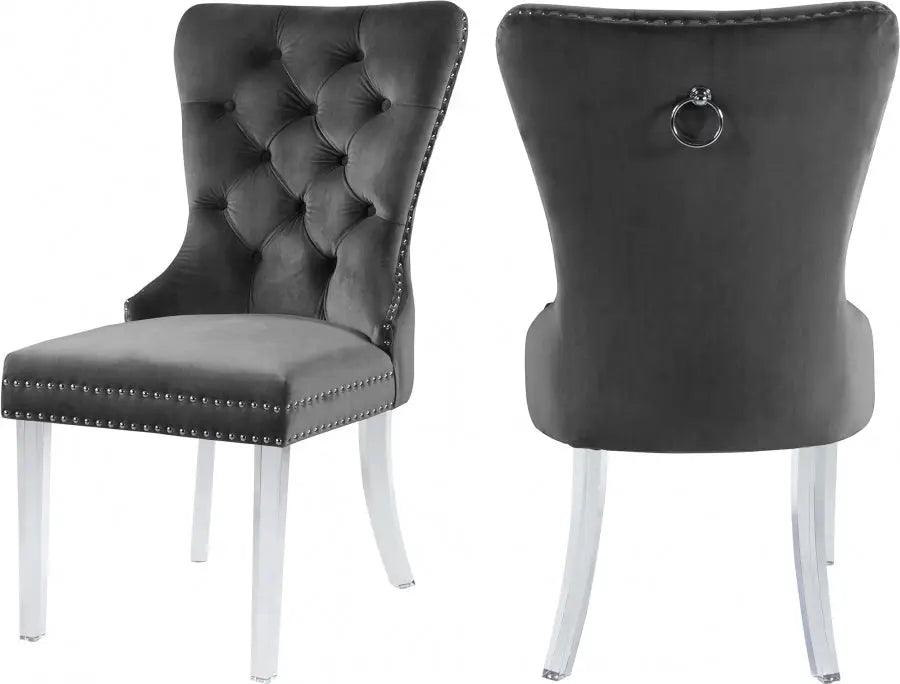 Meridian Furniture - Miley Velvet Dining Chair With Acrylic Legs Set Of 2 In Grey - 746Grey-C