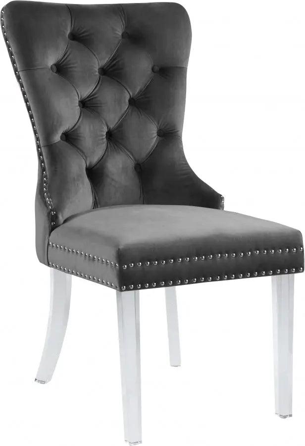 Meridian Furniture - Miley Velvet Dining Chair With Acrylic Legs Set Of 2 In Grey - 746Grey-C