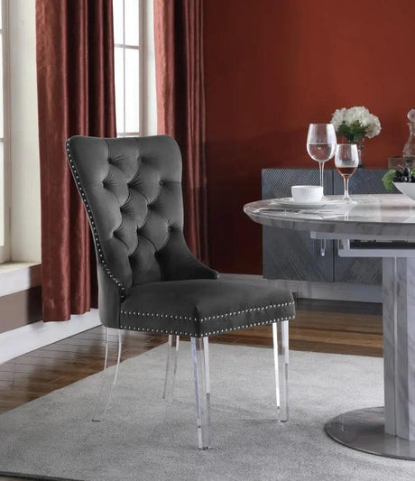 Meridian Furniture - Miley Velvet Dining Chair With Acrylic Legs Set Of 2 In Grey - 746Grey-C