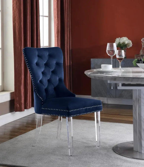 Meridian Furniture - Miley Velvet Dining Chair With Acrylic Legs Set Of 2 In Navy - 746Navy-C