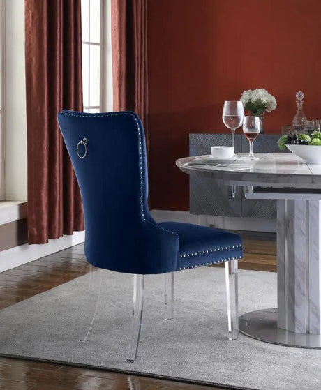 Meridian Furniture - Miley Velvet Dining Chair With Acrylic Legs Set Of 2 In Navy - 746Navy-C