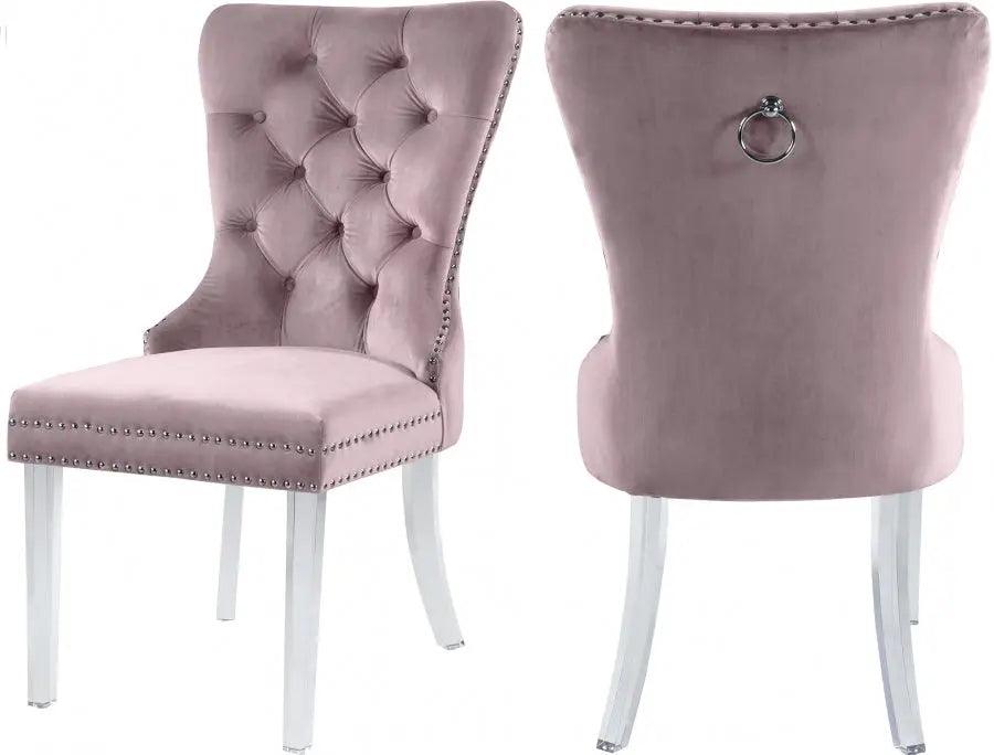 Meridian Furniture - Miley Velvet Dining Chair With Acrylic Legs Set Of 2 In Pink - 746Pink-C