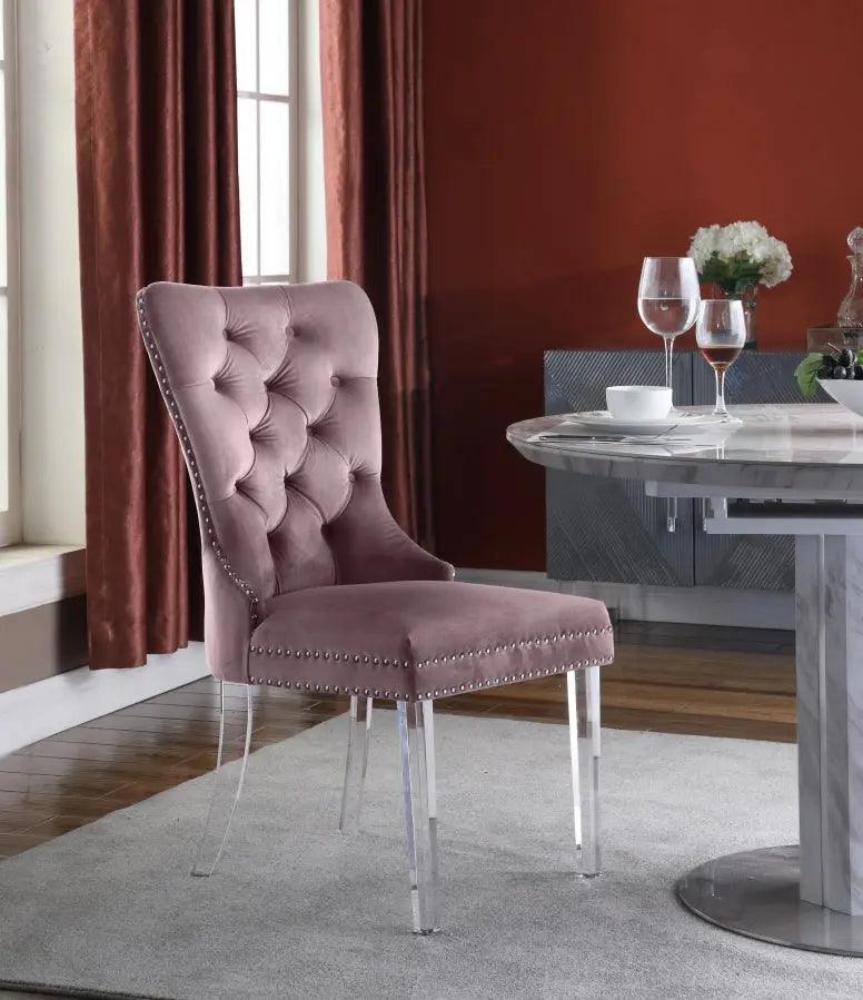 Meridian Furniture - Miley Velvet Dining Chair With Acrylic Legs Set Of 2 In Pink - 746Pink-C