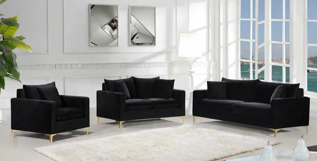 Meridian Furniture - Naomi 3 Piece Living Room Set In Black - 633Black-S-3Set