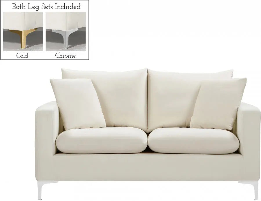 Meridian Furniture - Naomi 3 Piece Living Room Set In Cream - 633Cream-S-3Set