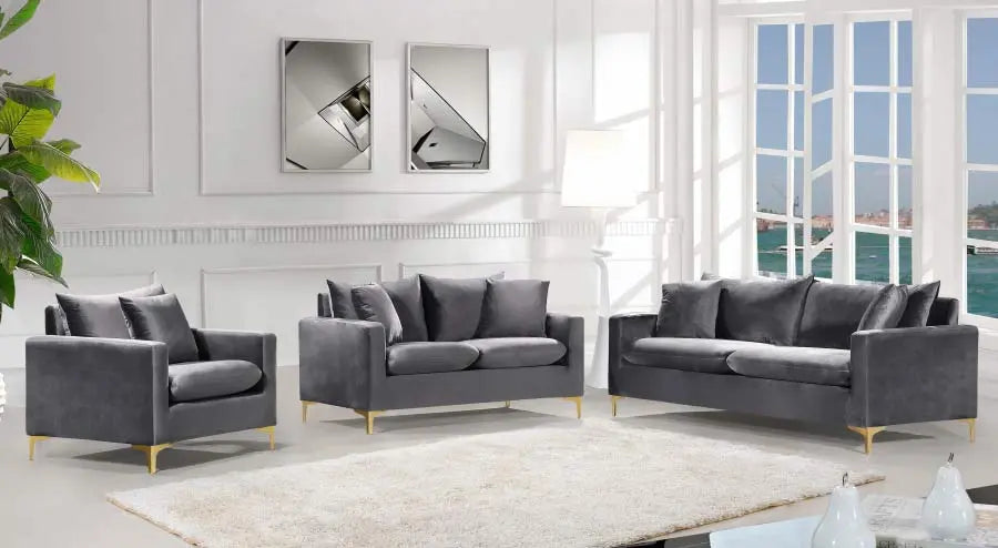 Meridian Furniture - Naomi 3 Piece Living Room Set In Grey - 633Grey-S-3Set