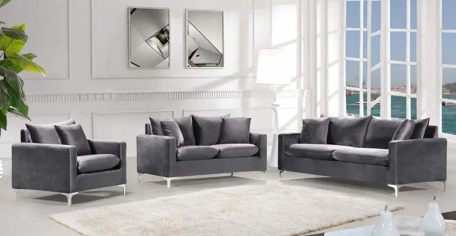 Meridian Furniture - Naomi 3 Piece Living Room Set In Grey - 633Grey-S-3Set