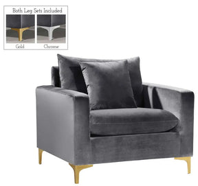 Naomi Velvet Chair In Grey - 633Grey-C | Meridian