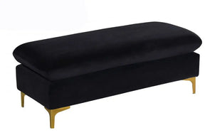 Naomi Velvet Ottoman Bench In Black - 636Black-Ott | Meridian