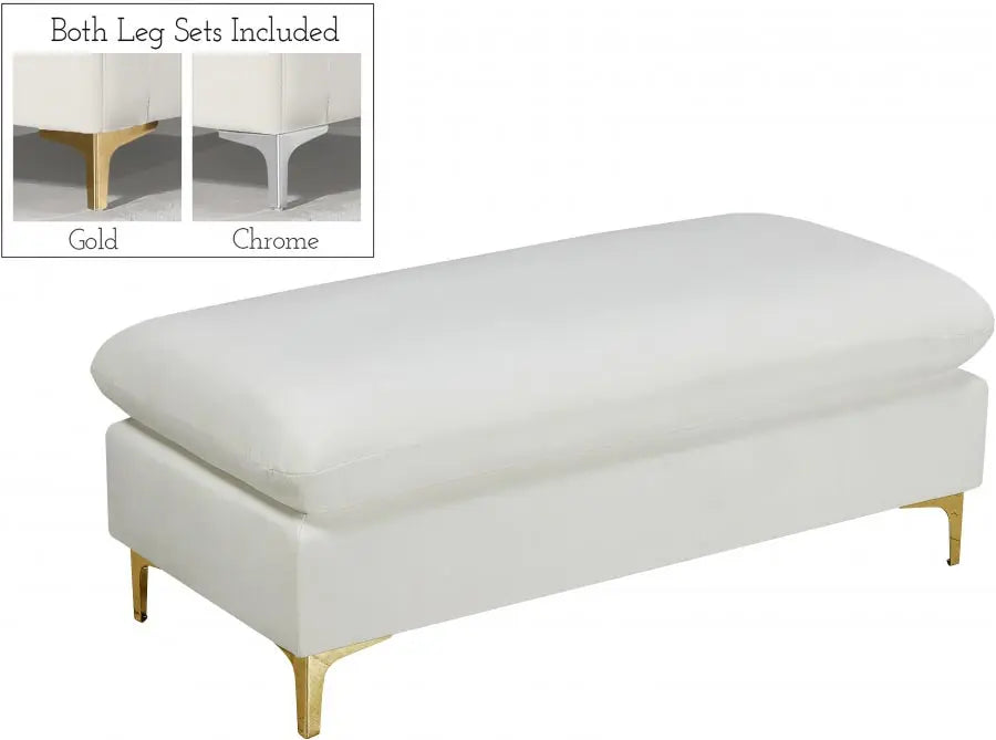 Meridian Furniture - Naomi Velvet Ottoman Bench In Cream - 636Cream-Ott