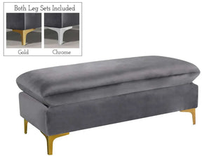 Naomi Velvet Ottoman Bench In Grey - 636Grey-Ott | Meridian