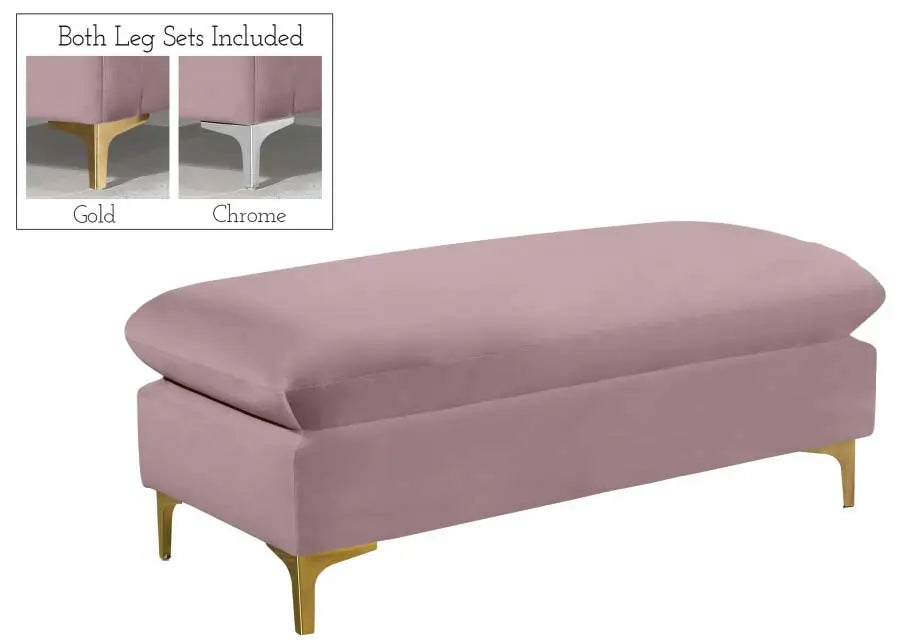 Meridian Furniture - Naomi Velvet Ottoman Bench In Pink - 636Pink-Ott