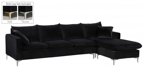 Meridian Furniture - Naomi Velvet Reversible Sectional In Black - 636Black-Sectional