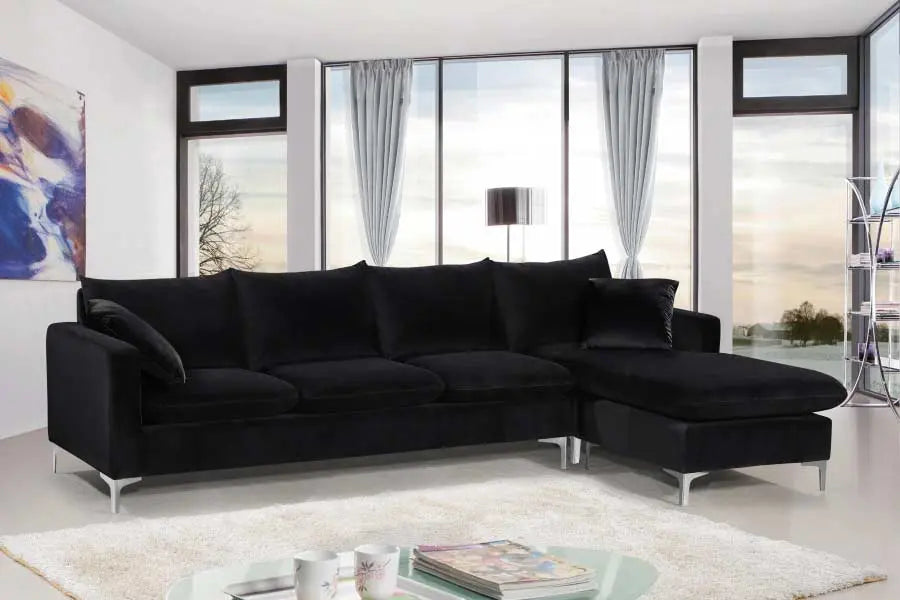 Meridian Furniture - Naomi Velvet Reversible Sectional In Black - 636Black-Sectional