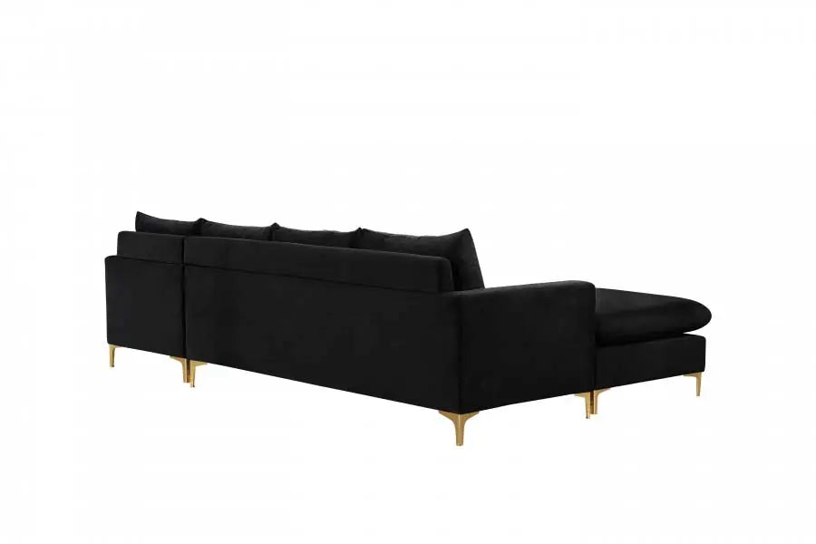 Meridian Furniture - Naomi Velvet Reversible Sectional In Black - 636Black-Sectional