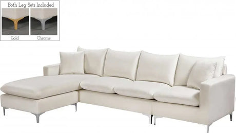 Meridian Furniture - Naomi Velvet Reversible Sectional In Cream - 636Cream-Sectional