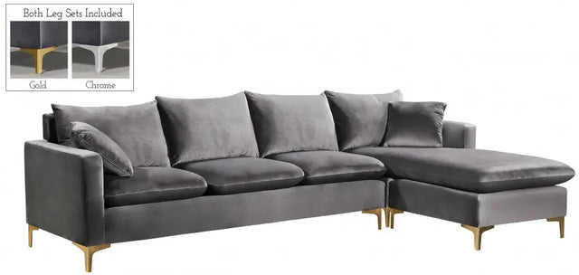 Meridian Furniture - Naomi Velvet Reversible Sectional In Grey - 636Grey-Sectional