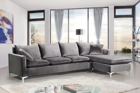 Meridian Furniture - Naomi Velvet Reversible Sectional In Grey - 636Grey-Sectional