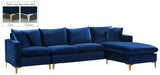 Meridian Furniture - Naomi Velvet Reversible Sectional In Navy - 636Navy-Sectional