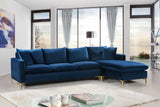 Meridian Furniture - Naomi Velvet Reversible Sectional In Navy - 636Navy-Sectional