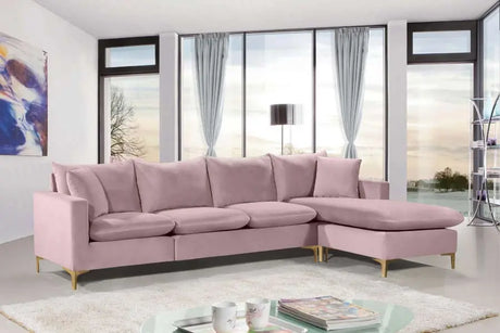 Meridian Furniture - Naomi Velvet Reversible Sectional In Pink - 636Pink-Sectional